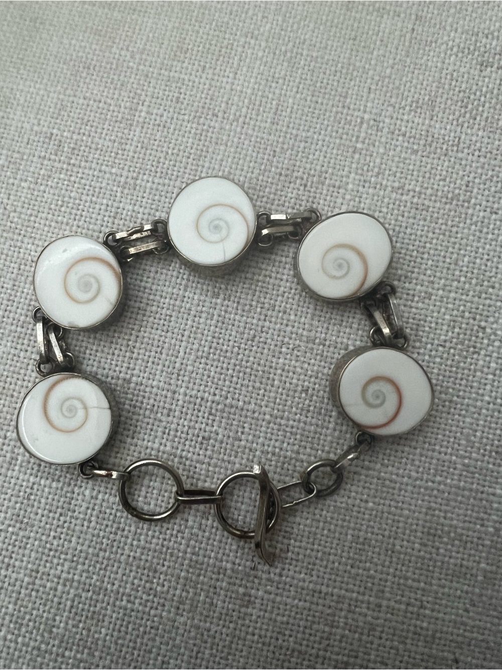 Sterling Shiva Shell Spiral Link Bracelet in White